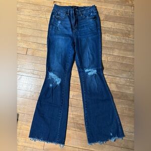 Judy Blue High Waist Tummy Control Destroy Raw Hem Flare Denim Jeans 88739
13/31